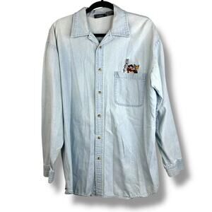 Vintage Looney Tunes Collection Light Wash Button Down Long Sleeve Denim Top